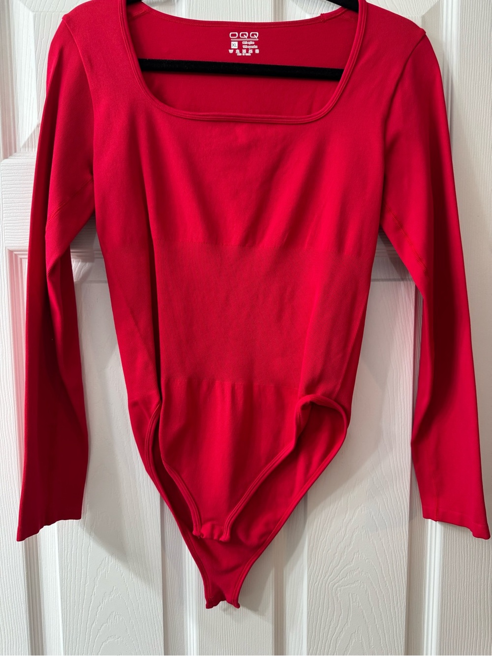 Ribbed Bodysuit One Piece
Square Neck Long Sleeve Top - Red